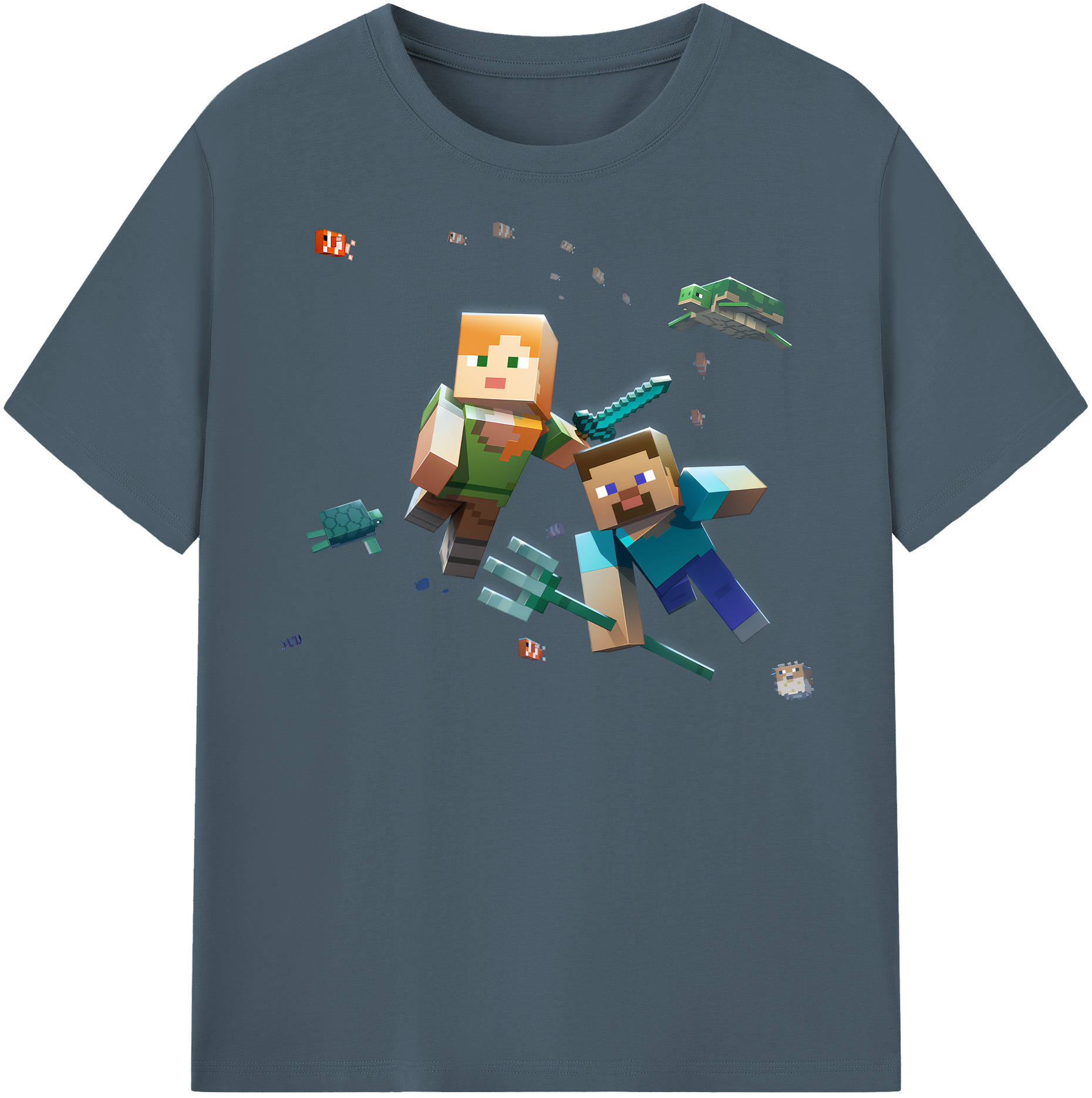 （画像用） マインクラフト ブロックの世界 Minecraft MC Block world 綿100％半袖Tシャツ（フロントプリント）